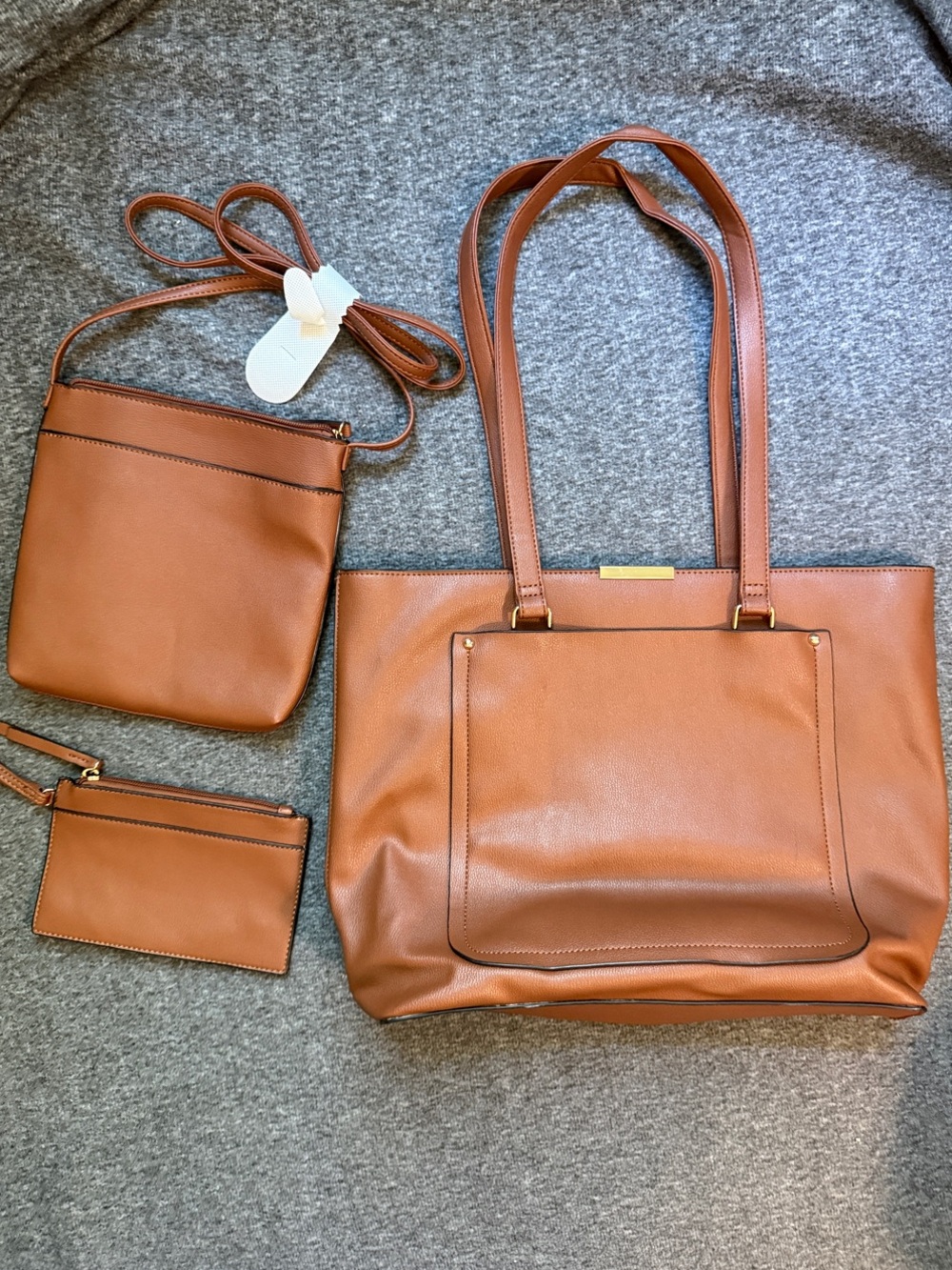3-in-1 - Brown Tote Bag with Crossbody Bag and Wristlet Pouch